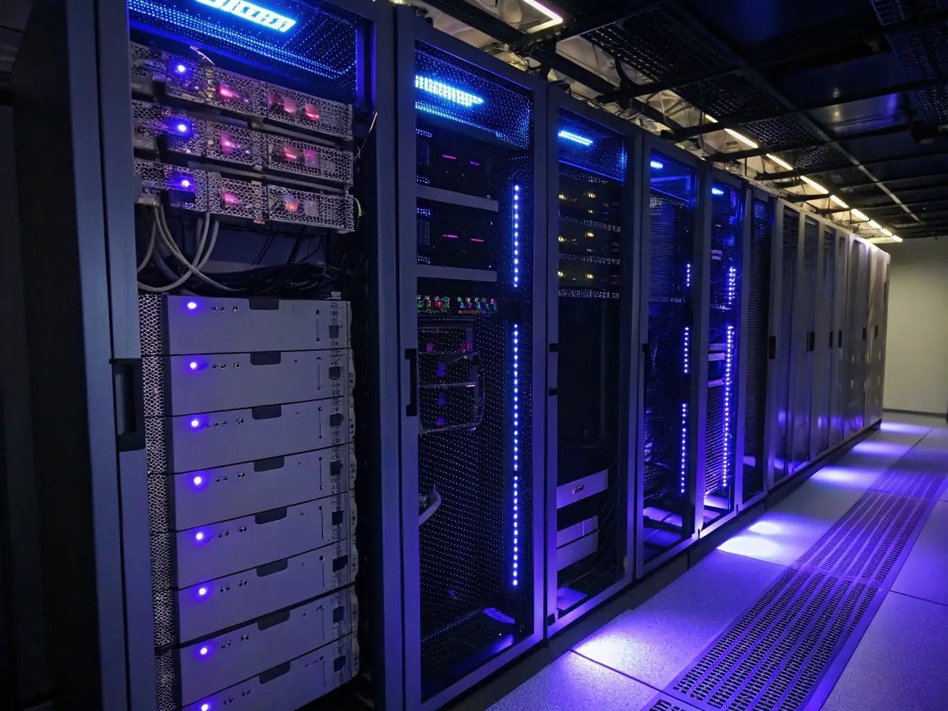 A server room with blinking lights and well-organized cables, representing GERWITT's expertise in managing and maintaining IT infrastructure.